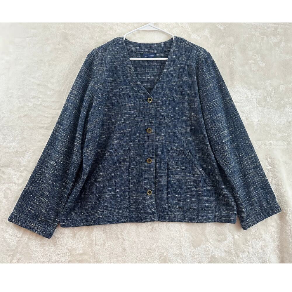 Pure J. Jill Indigo Heather Blue Jacket L Blazer Pockets Office Classy
